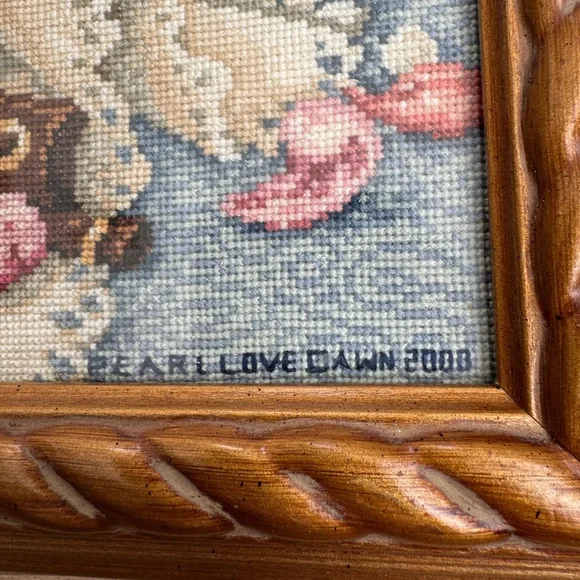 Vintage Framed Needlepoint Violin Flowers Floral Cross Stitch Art Wall - Picture 3 of 8